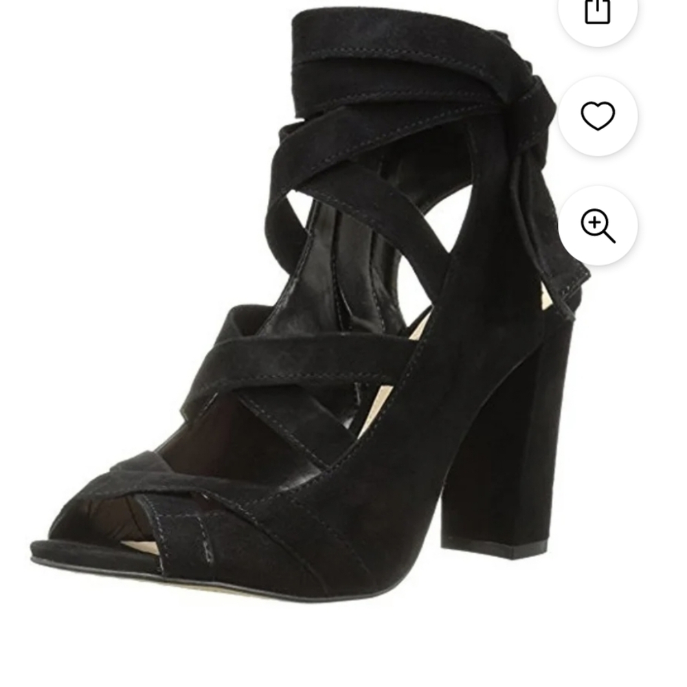 EUC Vince Camuto Women's Black Suede Strappy Open Toe Heels Size 11